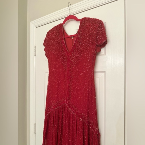 Vintage Red Beaded Silk Gatsby Flapper Dress Women’s XL - Picture 8 of 10